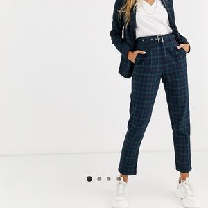 Heartbreak belted pants in navy and green check